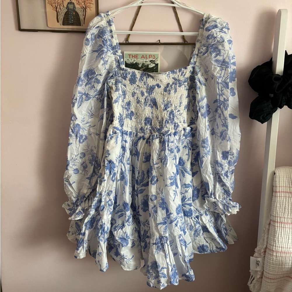Floral Blue and White Mini Dress